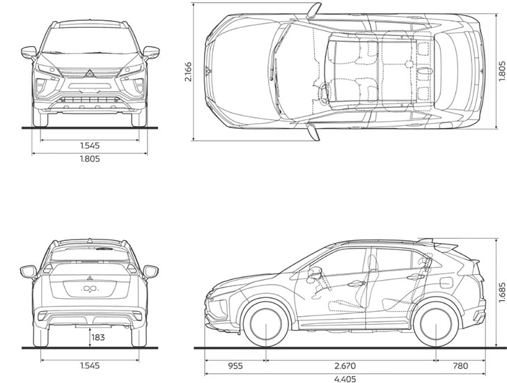 Размеры кузова, клиренс Mitsubishi Eclipse Cross