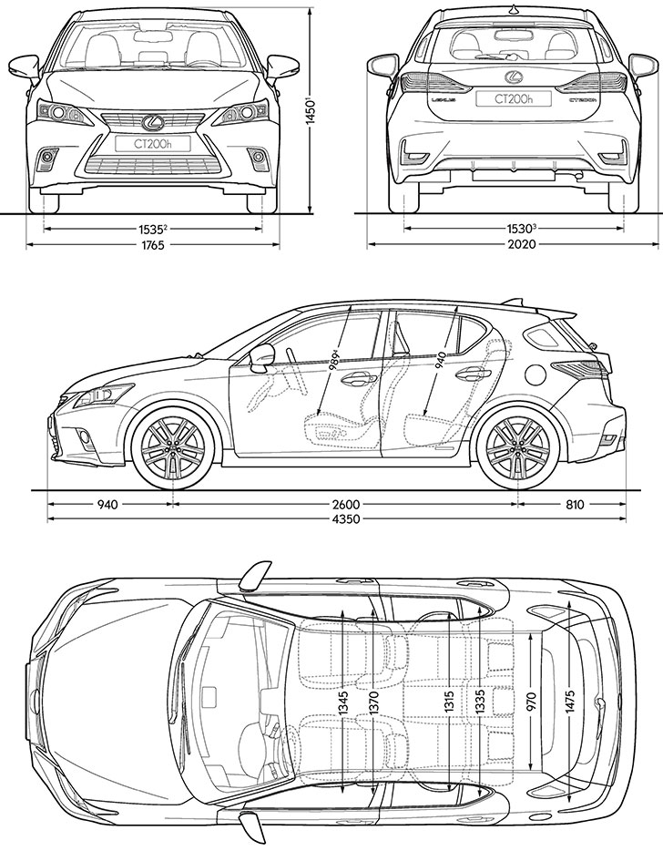 Размеры кузова  LEXUS CT200h первого поколения